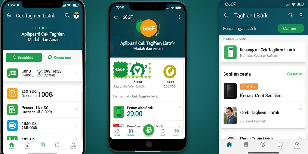 Screenshot aplikasi 666F menunjukkan antarmuka Cek Tagihan Listrik yang intuitif.