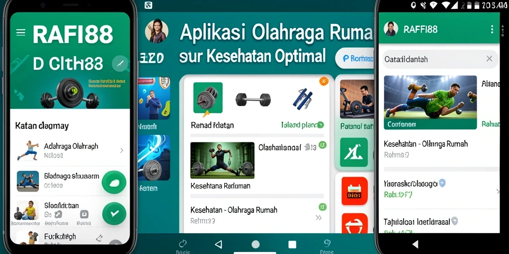 Screenshot aplikasi RAFI88 menampilkan berbagai pilihan latihan di rumah.