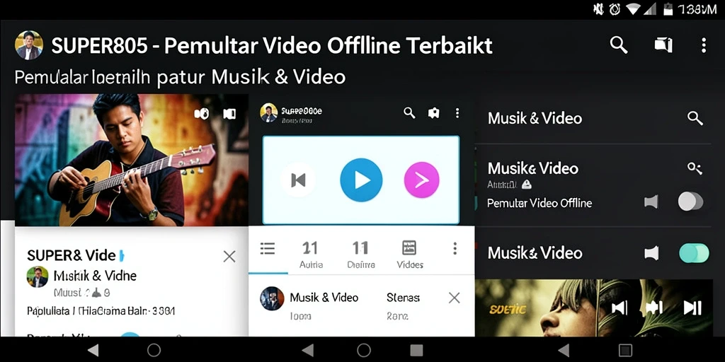 Antarmuka pengguna SUPER805 yang sederhana dan fitur Pemutar Video Offline.
