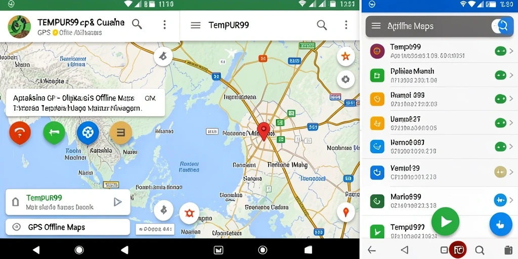 Antarmuka aplikasi TEMPUR99 dengan peta GPS offline yang detail.