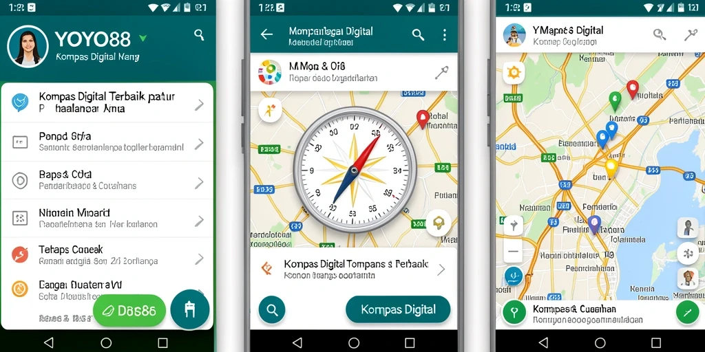 Tampilan antarmuka utama YOYO88 dengan fungsi kompas digital.